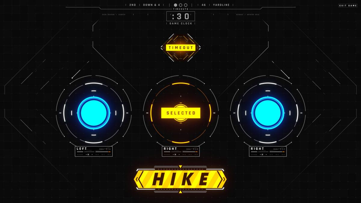 Defense Decoder game screen for AWS, with three side buttons marked Left and Right, a game clock, a Timeout button and a Hike button