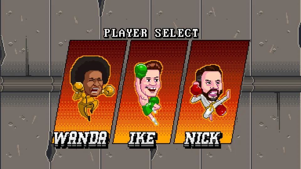 A pixel-art Player Select screen offers characters named Wanda, Ike and Nick in Hulu's History of the World, Part II.